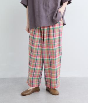 コットンマドラスチェック　ストレートパンツ(ピンク-F)