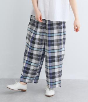 コットンマドラスチェック　ストレートパンツ(パープル-F)