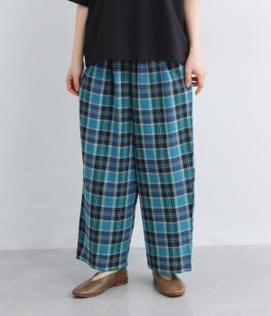 コットンマドラスチェック　ストレートパンツ(グリーン-F)