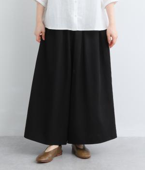 テンセルコットン　フレアパンツ(ブラック-F)