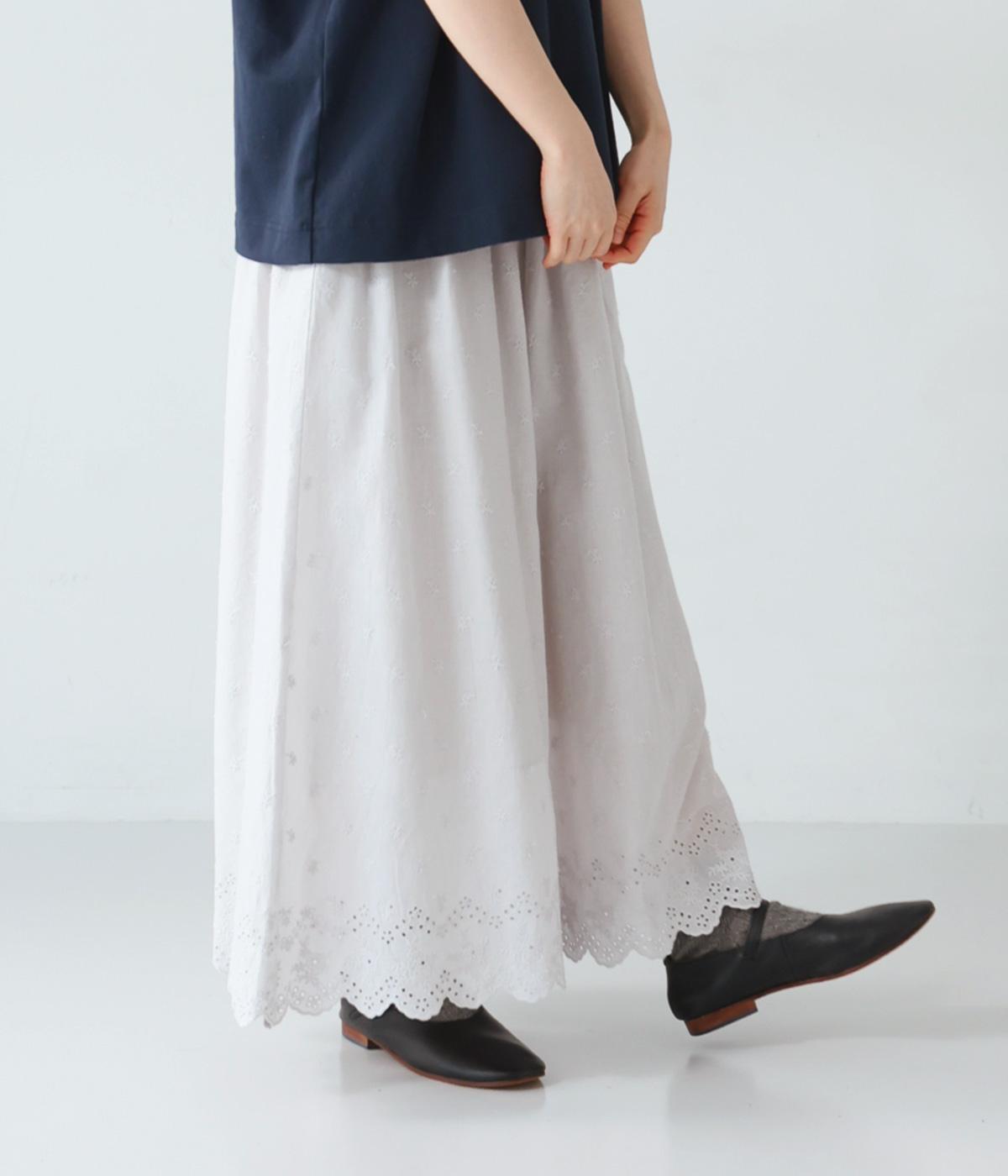 コットンスカラップ刺繍　フレアパンツ(ライトグレー-F)