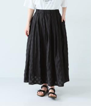 【6月下旬発売予定】コットン塩縮ドット　タックスカート(ブラック-F)