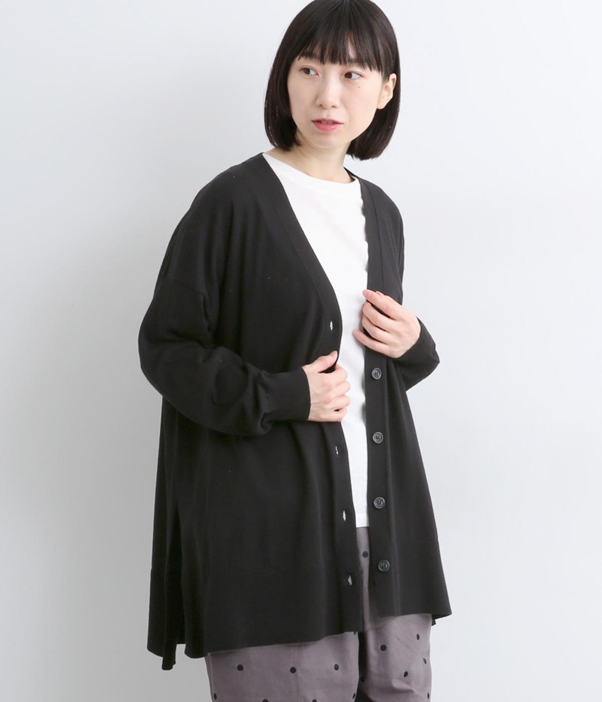 コットンハイゲージニット ワイドカーディガン(ブラック-F)