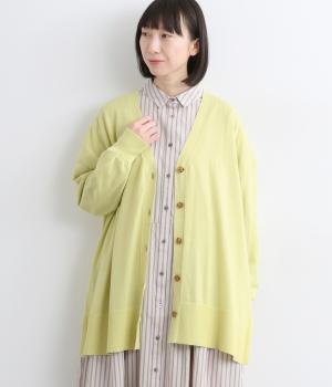 コットンハイゲージニット ワイドカーディガン(ライトグリーン-F)