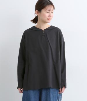 リネン調ツイルミディカラーブラウス(ブラック-F)