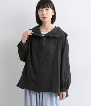 リネン調フーディブラウス(ブラック-F)