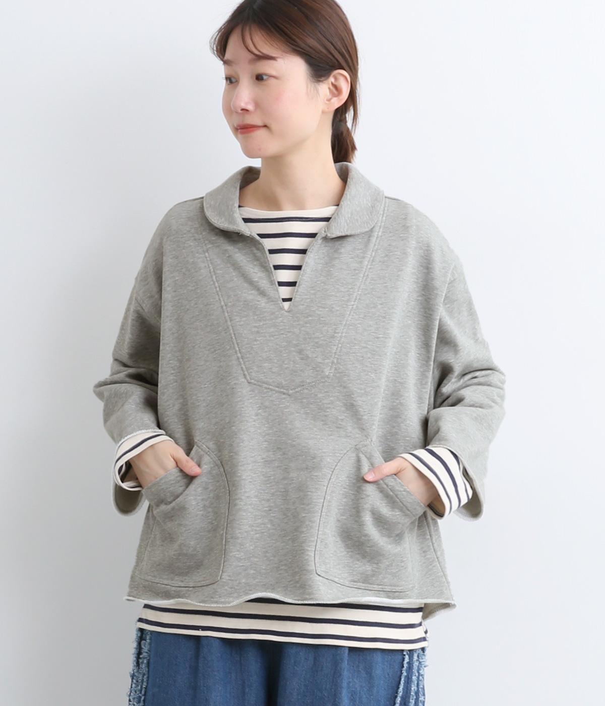 裏毛丸襟ワイドプルオーバー(グレー-F)