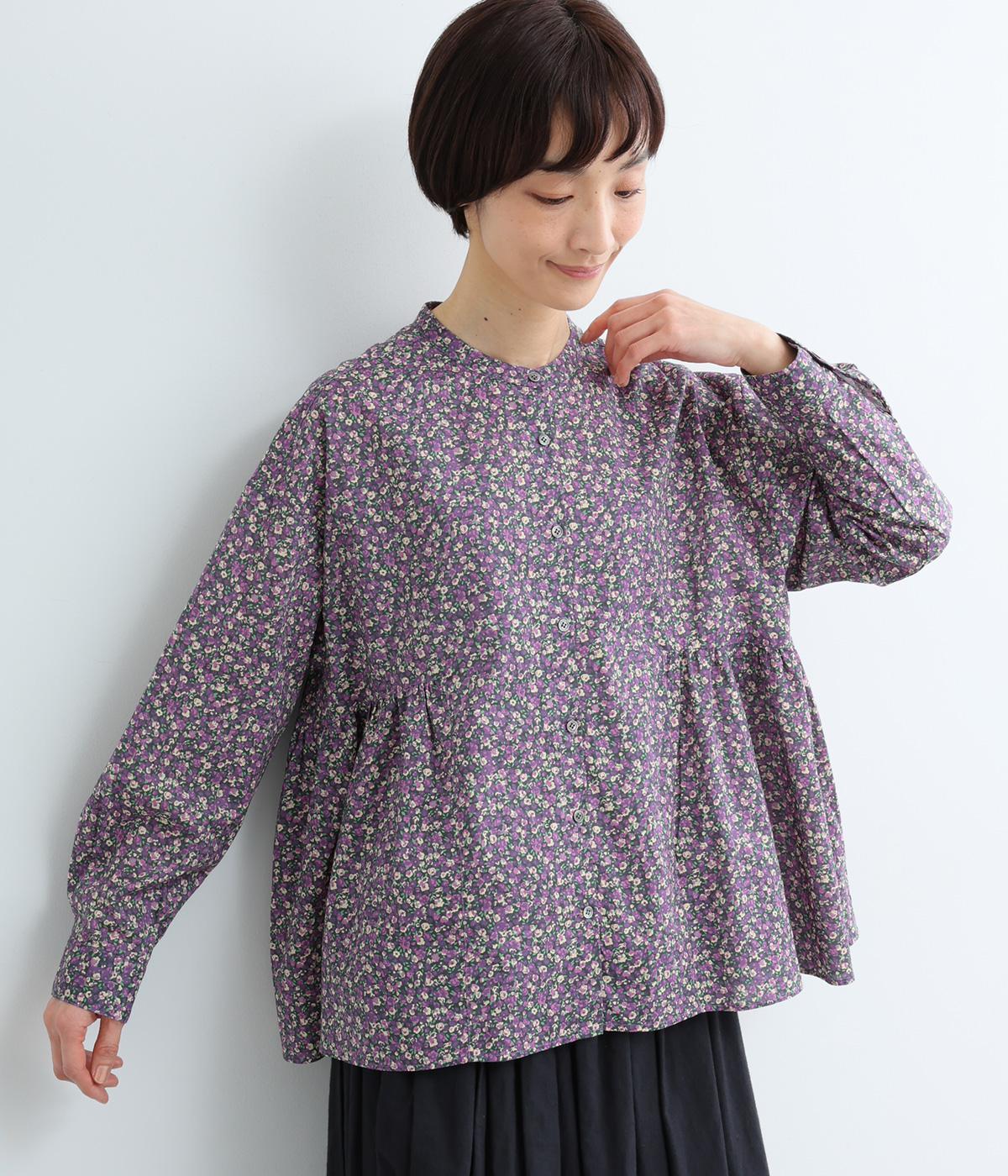 フラワープリントサイドフレアブラウス(パープル-F)