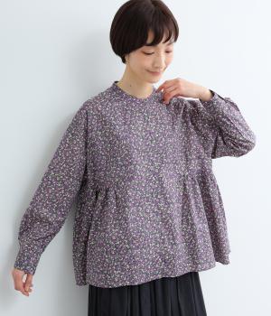 フラワープリントサイドフレアブラウス(パープル-F)