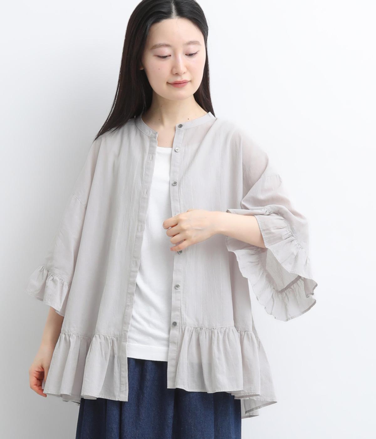 コットンガーゼ フリルブラウス(ライトグレー-F)