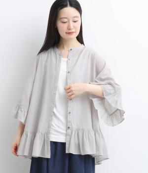 コットンガーゼ フリルブラウス(ライトグレー-F)