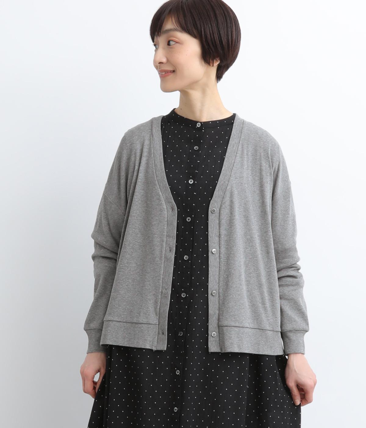 コットン強撚ガーゼフライス　Vネックカーディガン(グレー-F)