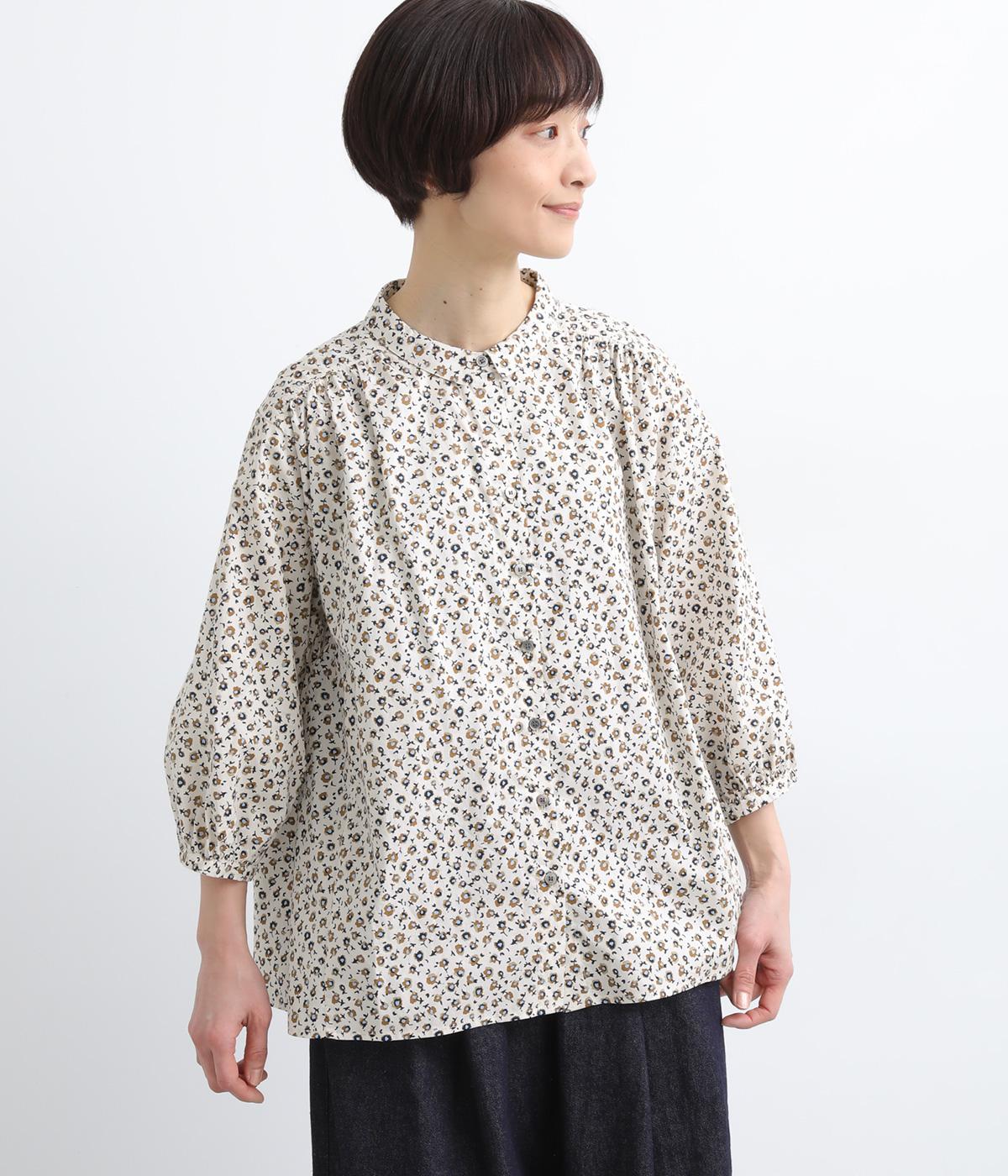 コットン小花柄プリント　ギャザーブラウス(ナチュラル-F)