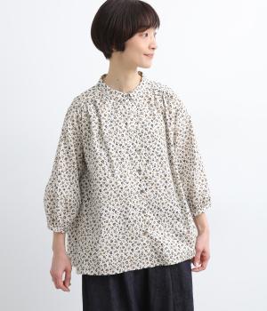 コットン小花柄プリント　ギャザーブラウス(ナチュラル-F)