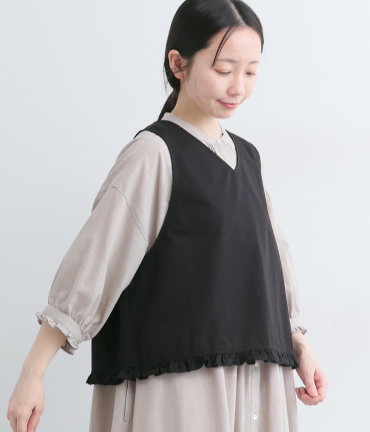 コットンライトチノクロス　2way裾フリルベスト(ブラック-F)