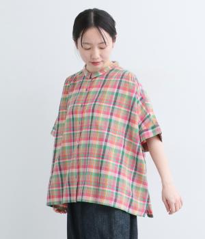 コットンマドラスチェック　ちび襟ワイドシャツ