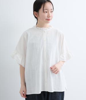 コットンサンドウォッシュ　2wayフリルブラウス(オフホワイト-F)