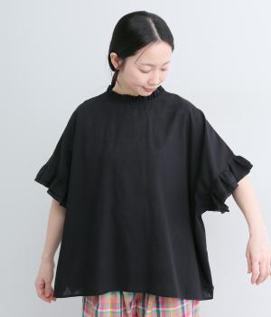 コットンサンドウォッシュ　2wayフリルブラウス(ブラック-F)