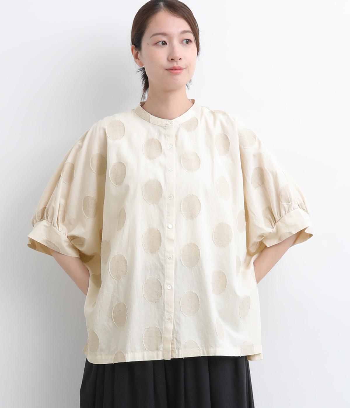 コットンリネンドットジャカード　ドルマンブラウス(ナチュラル-F)