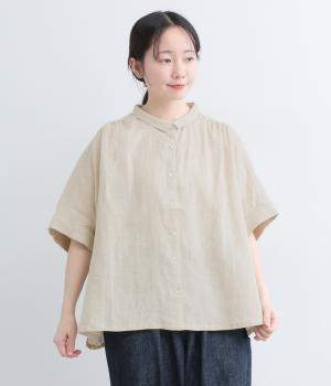 平織リネン　ちび襟ワイドシャツ(ナチュラル-F)