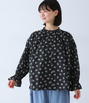 フラワードットプリントキャンディースリーブブラウス