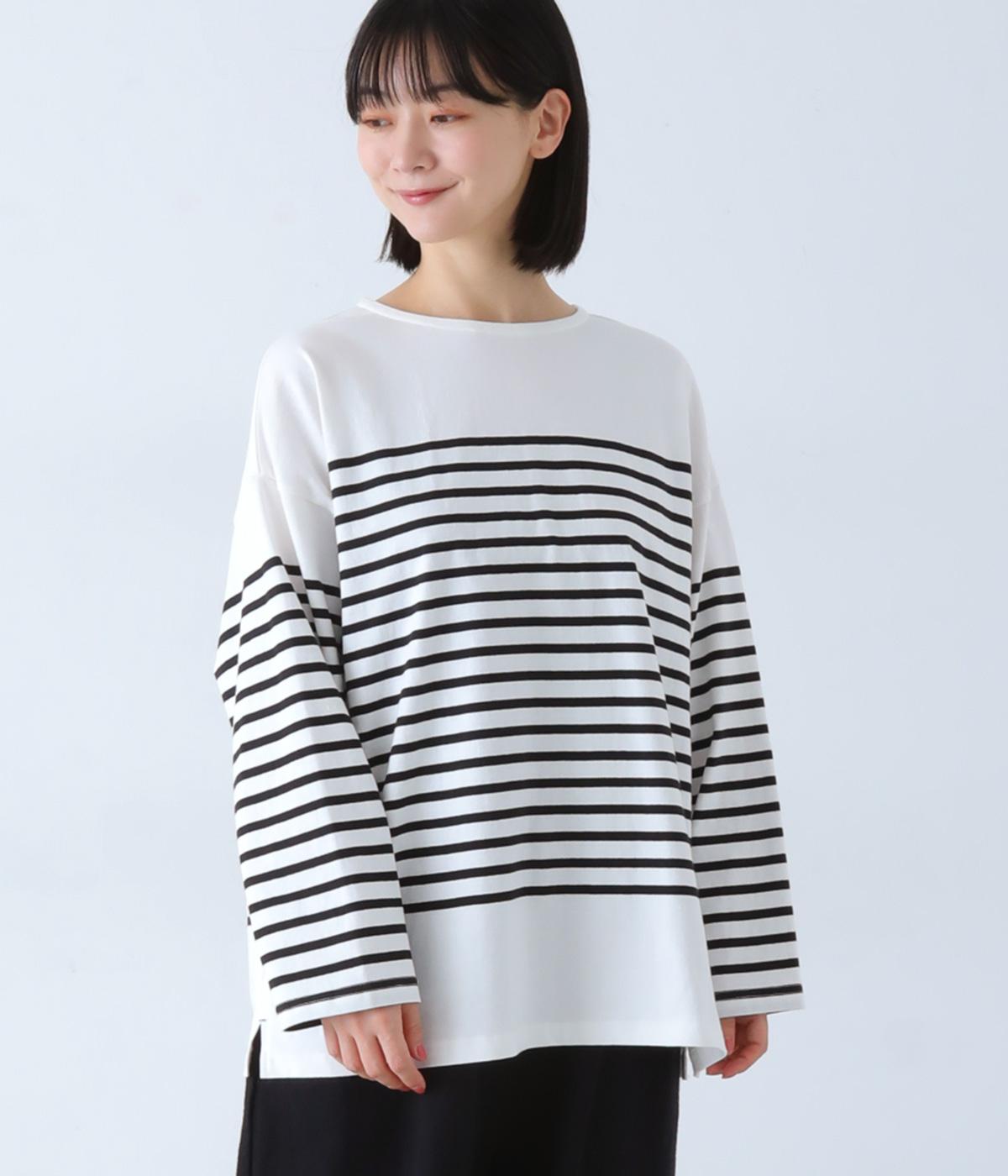 パネルボーダーロングTEE(ブラック-F)