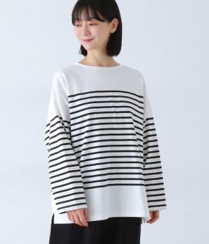 パネルボーダーロングTEE(ブラック-F)