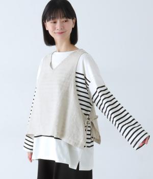 平織リネンサイドリボン2wayベスト