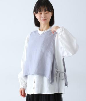 平織リネンサイドリボン2wayベスト(ライトブルー-F)