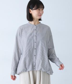 コットンシアーストライプ 裾バルーンブラウス