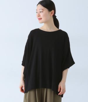 コットン強撚ガーゼフライス　ドルマンTEE(ブラック-F)
