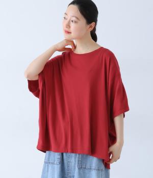 コットン強撚ガーゼフライス　ドルマンTEE(レッド-F)