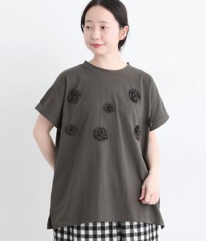 コットンジャージー無地　フリルドットTEE(チャコール-F)