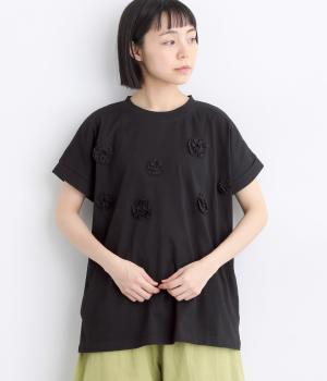 コットンジャージー無地　フリルドットTEE(ブラック-F)
