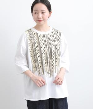 コットンジャージー異素材　フリルTEE(オフホワイト-F)