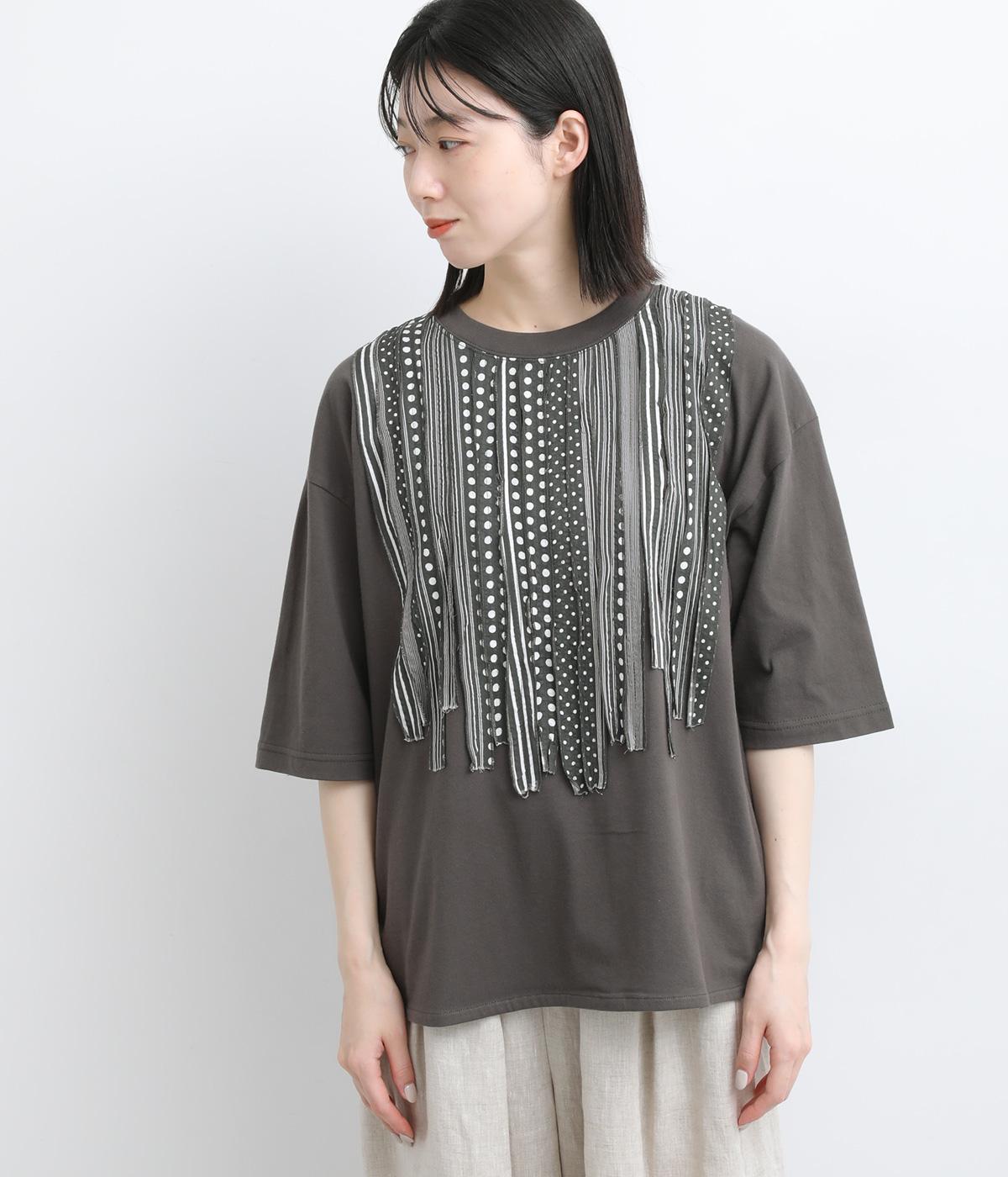ista-ireフリルデザイン Tシャツ チャコールグレー コットンジャージー異素材 フリルTEE｜ista-ire（イスタイーレ）の商品詳細
