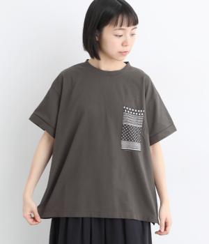 コットンジャージーパッチワーク柄ポケットTEE(チャコール×チャコール-F)