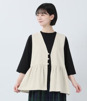 【5月下旬発売予定】甘撚ライトデニム　切替ギャザーベスト(ナチュラル-F)