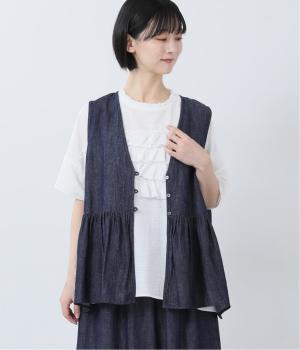 【5月下旬発売予定】甘撚ライトデニム　切替ギャザーベスト(インディゴ-F)