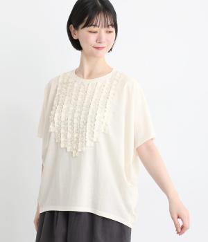 リネンブレンドスムース　フリルコクーンTEE(オフホワイト-F)