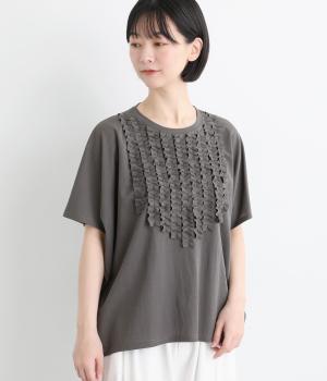リネンブレンドスムース　フリルコクーンTEE(チャコール-F)