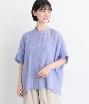 コットン混バンドカラーワイドシャツ