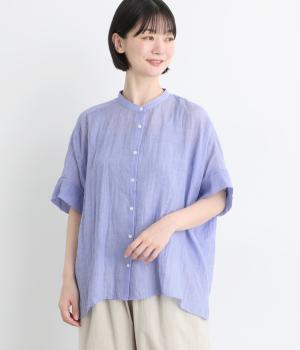 コットン混バンドカラーワイドシャツ(ライトブルー-F)