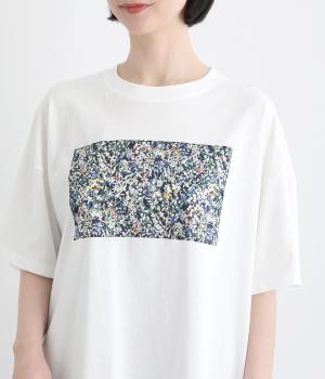 コットン天竺　多色花柄スクエアTEE(オフホワイト-F)