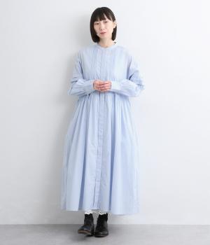 コットンローンピンタックワンピース(ライトブルー-F)