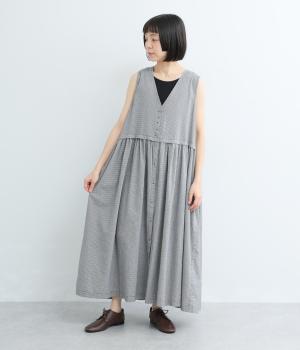 ギンガムチェックベストドッキングワンピース(ブラック-F)