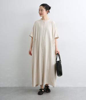 コットンリネン甘撚りデニム　サイドギャザーワンピース