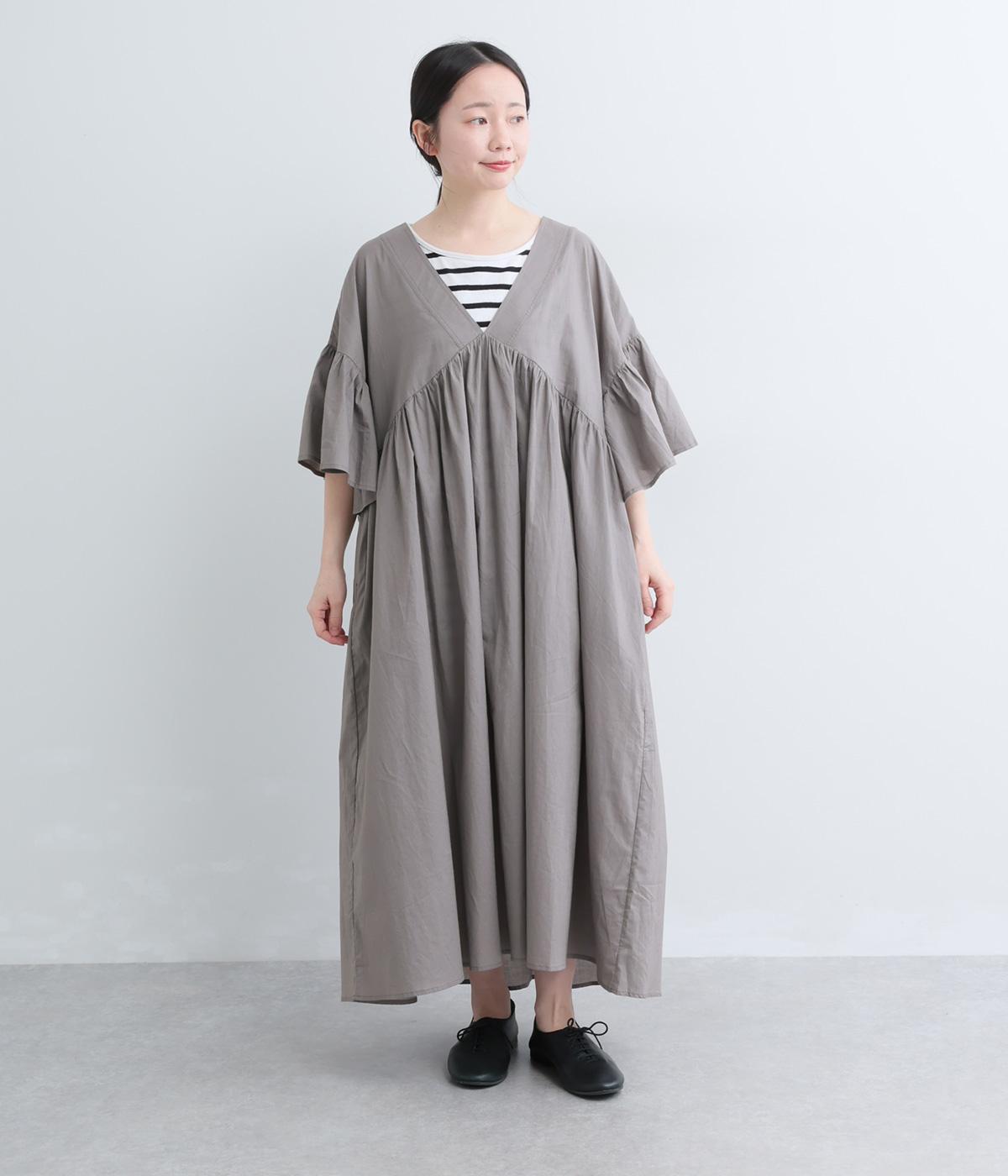 60コットンローン　Vネックワンピース(チャコール-F)