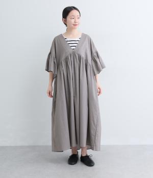 60コットンローン　Vネックワンピース(チャコール-F)