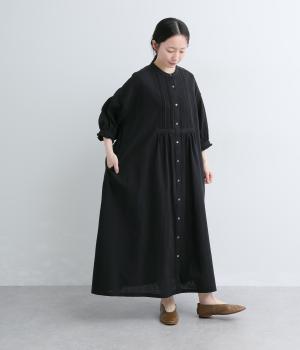 コットンサンドウォッシュ　ピンタックワンピース(ブラック-F)